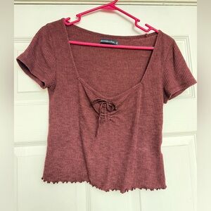 Abercrombie & Fitch Ribbed Tie-Front Scoop Tee - Mauve